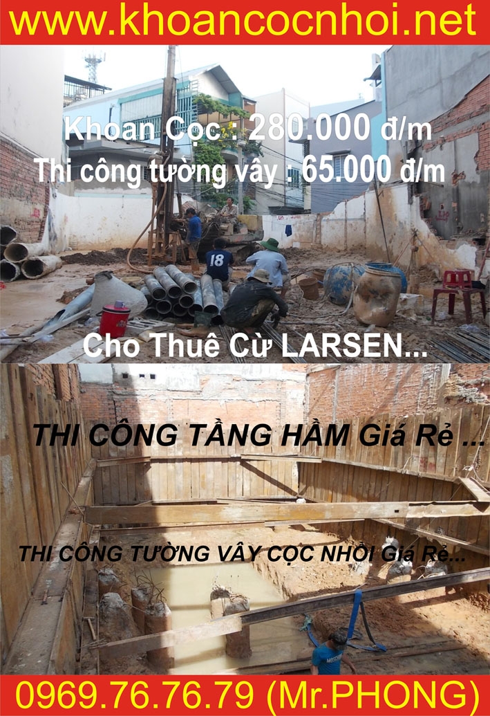 thi công tầng hầm nhà phố_ thi công cừ larsen... 65.000 đ/m